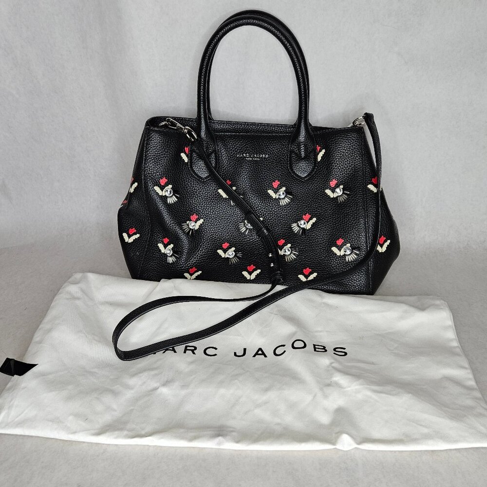 Marc Jacobs Tulip Print Black Handbag Crossbody Tote Purse